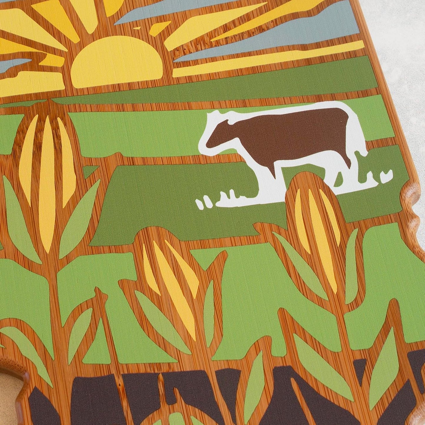 Totally Bamboo North Carolina State Shaped Cutting Board and Charcuterie Serving Platter with Artwork by Summer Stokes, Includes Hang Tie for Wall Display 18" x 8" x 5/8" - Colors A
