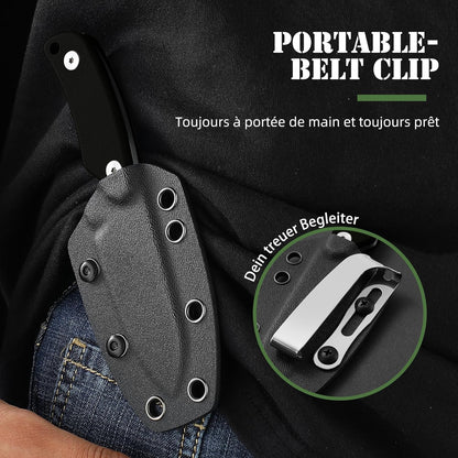 Omesio Neck Knife, Full Tang EDC Knife Necklace for Men, 5.82" Fixed Blade with Kydex SHeath and Clip, Nessmuk Blade Small D2 Steel G10 Handle for Outdoor, Survival, Camping