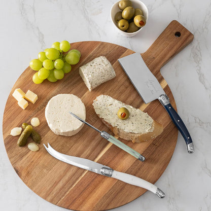Laguiole Cheese Knife Set of 3 – Charcuterie Accessories w/Faux Ivory Handles – Includes 6.25" Cheese Spreader, 9.25" Spear & 8.5" Cleaver Knife