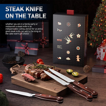 Emojoy Steak Knives, Steak Knife Set of 8, Highly Resistant and Durable German Stainless Steel Serrated Steak Knives with Gift Box
