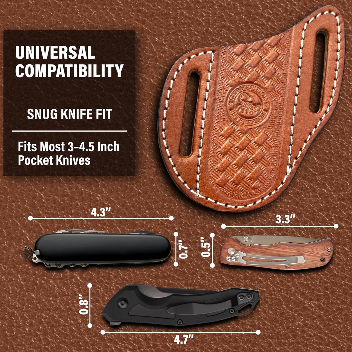 Red Scorpion Handmade Leather Knife Sheath for Belt - EDC Belt Holster for Folding Knife, Leather Sheath for Pocket Knife, Compact EDC Tools Carrier for Outdoor Activities