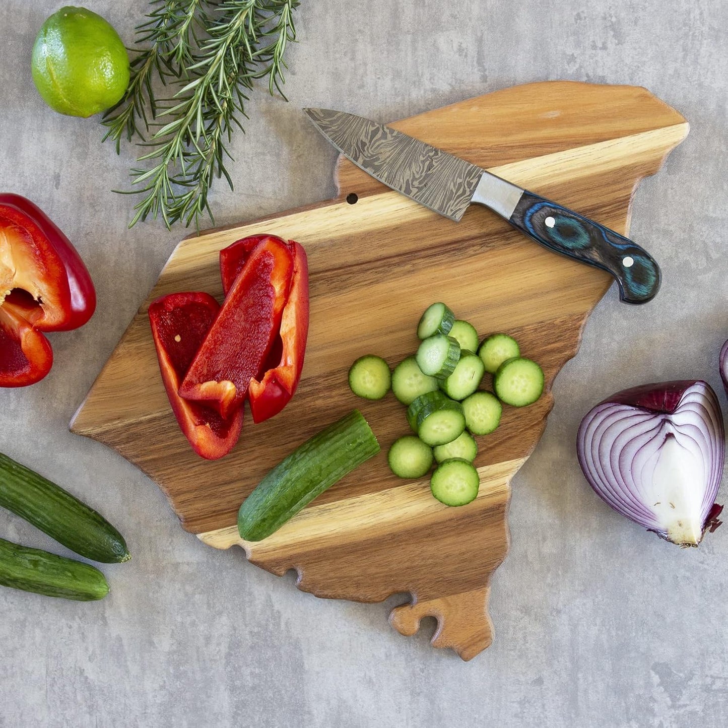 Totally Bamboo Rock & Branch Origins Series New York State Shaped Cutting Board and Charcuterie Serving Tray, Includes Hang Tie for Wall Display