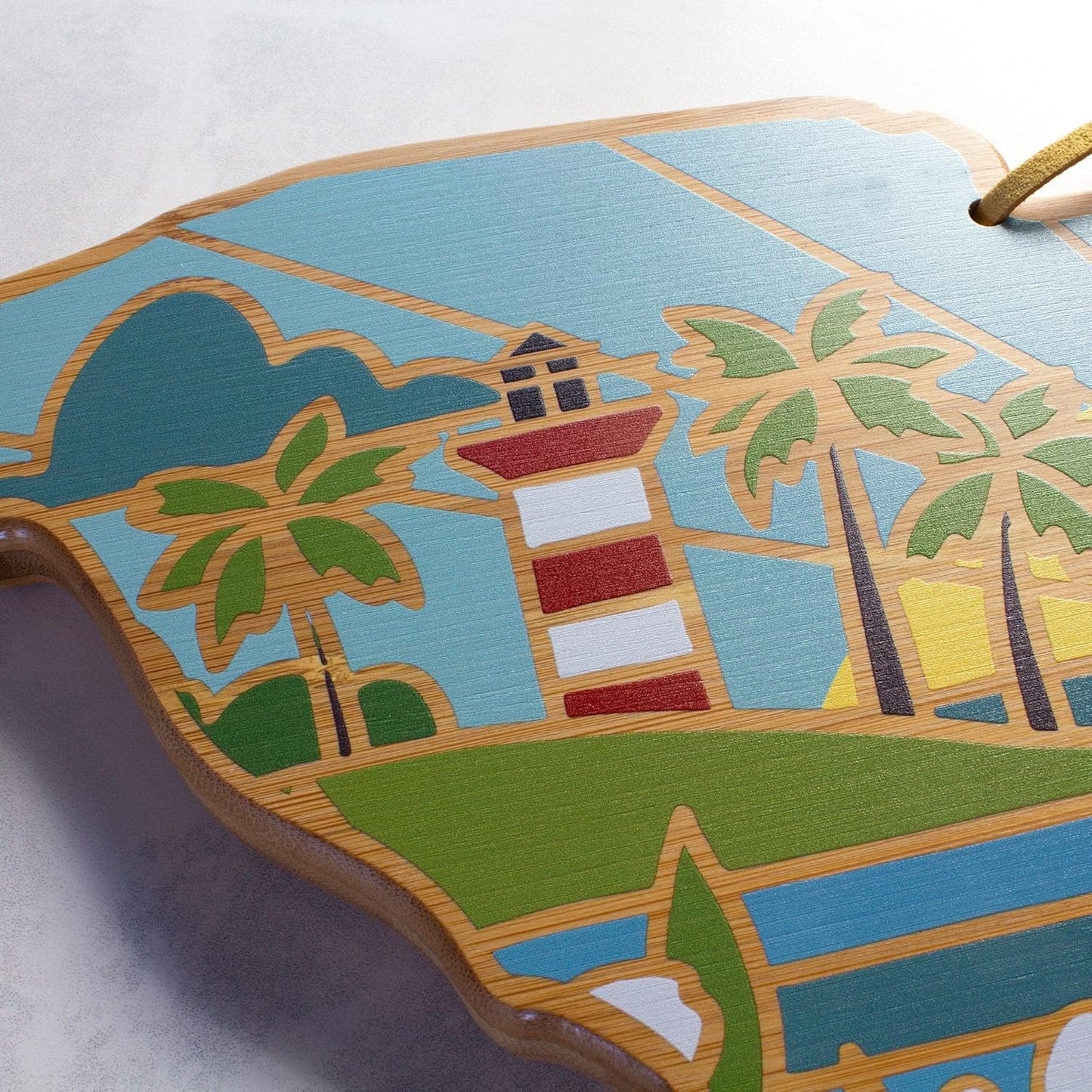 Totally Bamboo North Carolina State Shaped Cutting Board and Charcuterie Serving Platter with Artwork by Summer Stokes, Includes Hang Tie for Wall Display 18" x 8" x 5/8" - Colors A