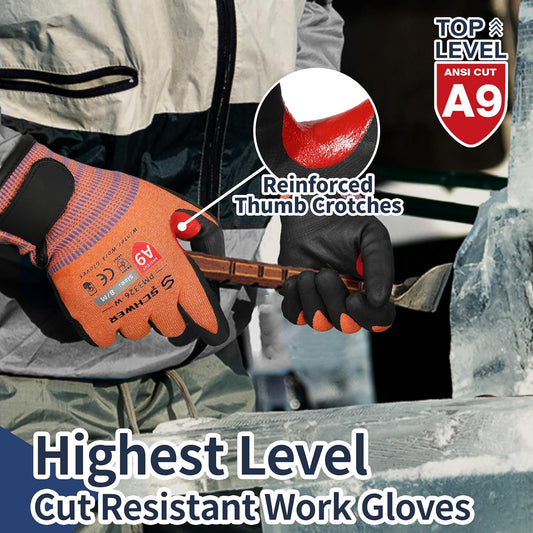 Schwer ProGuard High Level Cut Resistant Work Gloves PR3326 for Extreme Protection，ANSI Cut Gloves with Reinforced Thumb, Non Slip, Breathable, Durable, Touch-screen, Black 1 Pair（L）