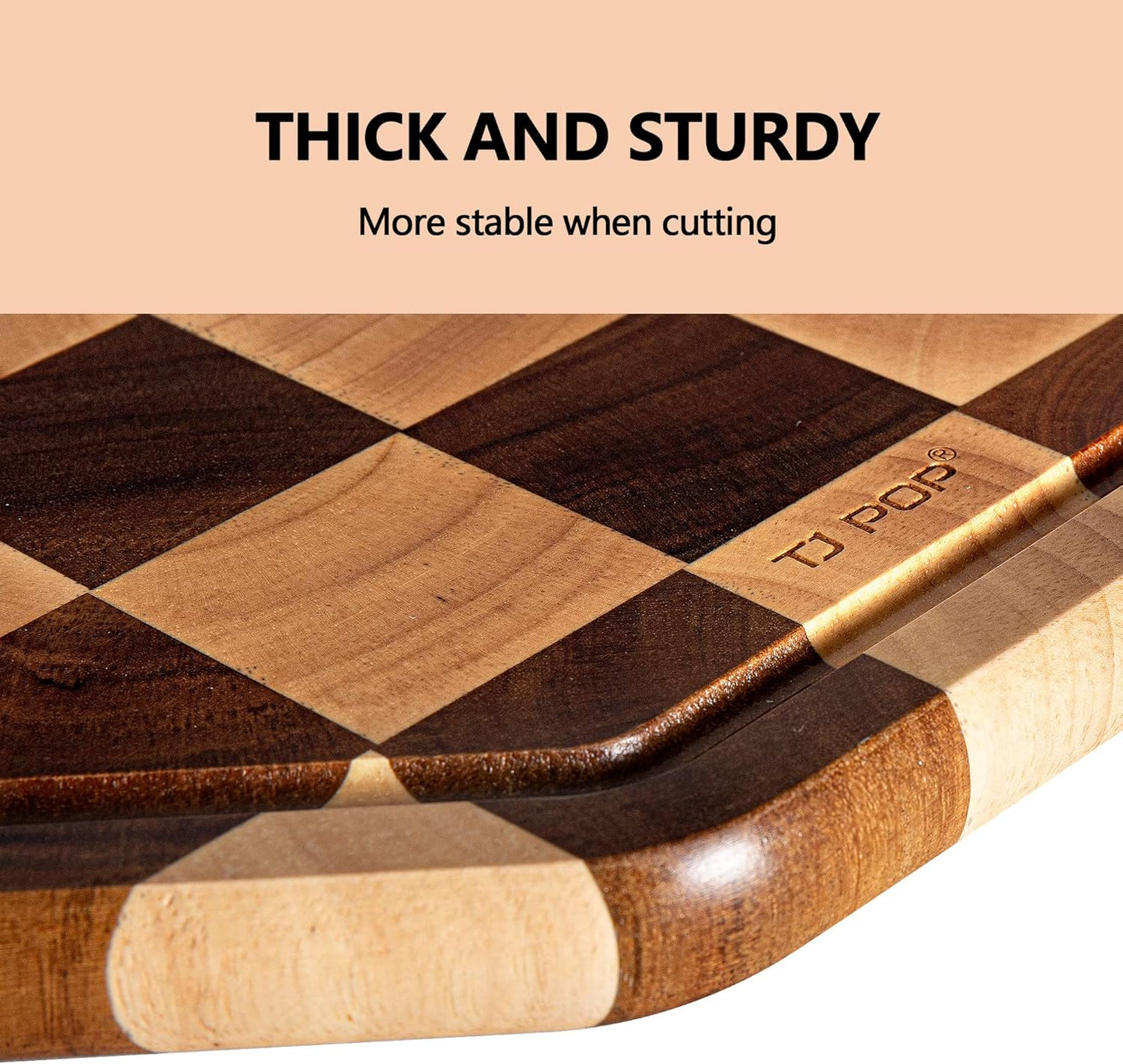 End Grain Butcher Block 15"x11", Premium Acacia Wood Cutting Board with Juice Groove, TJ POP Medium Chopping Board for Kitchen, 1.2" Thick