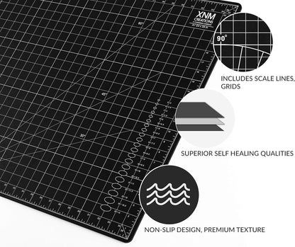 XNM Premium Self Healing Cutting Mat - 8 Inches by 11 inches - A4, 3 Layer Quality PVC Construction - Dual Sided, Imperial and Metric Grid Lines - Perfect for Cutting, Sewing, and Crafts