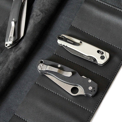 Leather Folding Knife Display Roll Organizer for 6 Pocket Knives Case, Pocket Knife Storage Holder, Knives Collection Holder Pouch Bag VR6BL