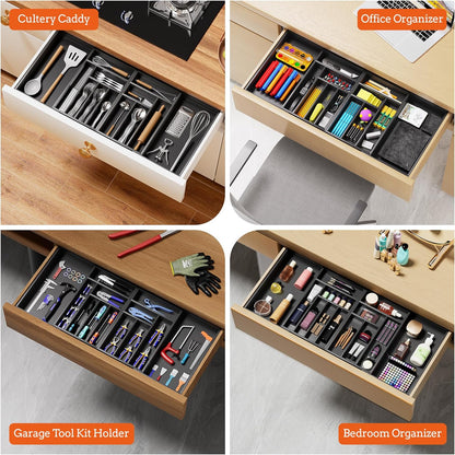 Silverware Organizer Large, Magnetic Connected Expandable 11 Slots Silverware Drawer Organizer From 21 to 37.4 Inches, Adjustable Flatware and Cutlery Holder, Bamboo Utensil Tray for Kitchen Natural