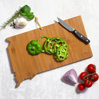 Totally Bamboo North Carolina State Shaped Cutting Board and Charcuterie Serving Platter with Artwork by Summer Stokes, Includes Hang Tie for Wall Display 18" x 8" x 5/8" - Colors B