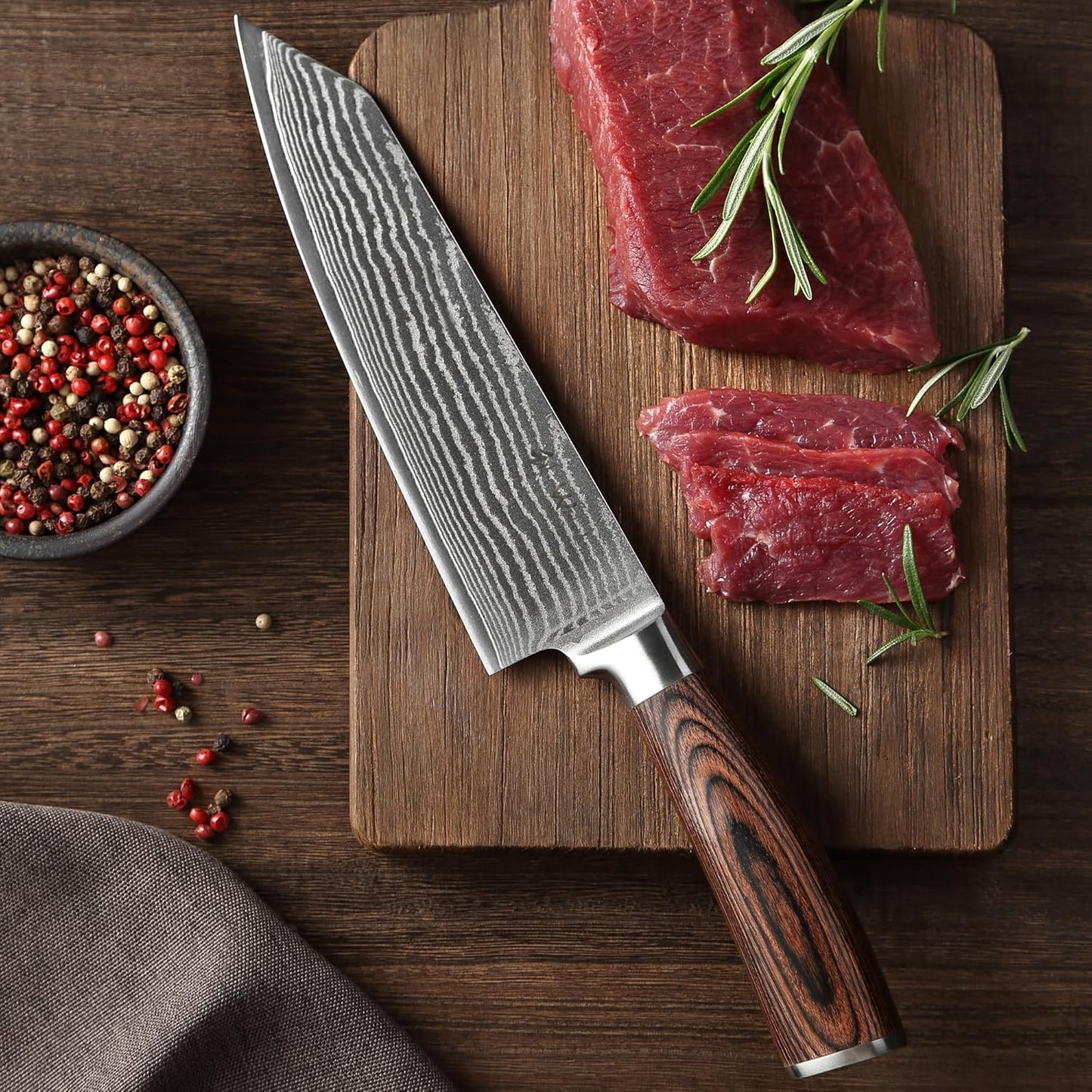 Wakoli EDIB Damascus Meat Knife – 7-Inch Japanese-Style Kitchen Knife for Meat, BBQ, and Roasts, 67-Layer Damascus Steel Blade with VG10 Core, Ergonomic Pakkawood Handle – Carving Knife in Gift Box