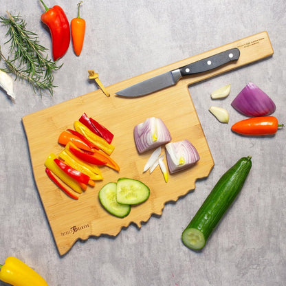Totally Bamboo North Carolina State Shaped Cutting Board and Charcuterie Serving Platter with Artwork by Summer Stokes, Includes Hang Tie for Wall Display 18" x 8" x 5/8" - Colors A