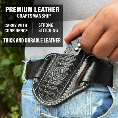 Red Scorpion Handmade Leather Knife Sheath for Belt - EDC Belt Holster for Folding Knife, Leather Sheath for Pocket Knife, Compact EDC Tools Carrier for Outdoor Activities