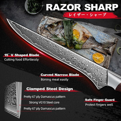 Dream Reach Boning Knife for Meat Cutting 5.2 inch Japanese VG10 Steel Core Deboning Knife for Butchering-Razor Sharp Damascus Fillet Knives for Kitchen Outdoor (Rose Series)