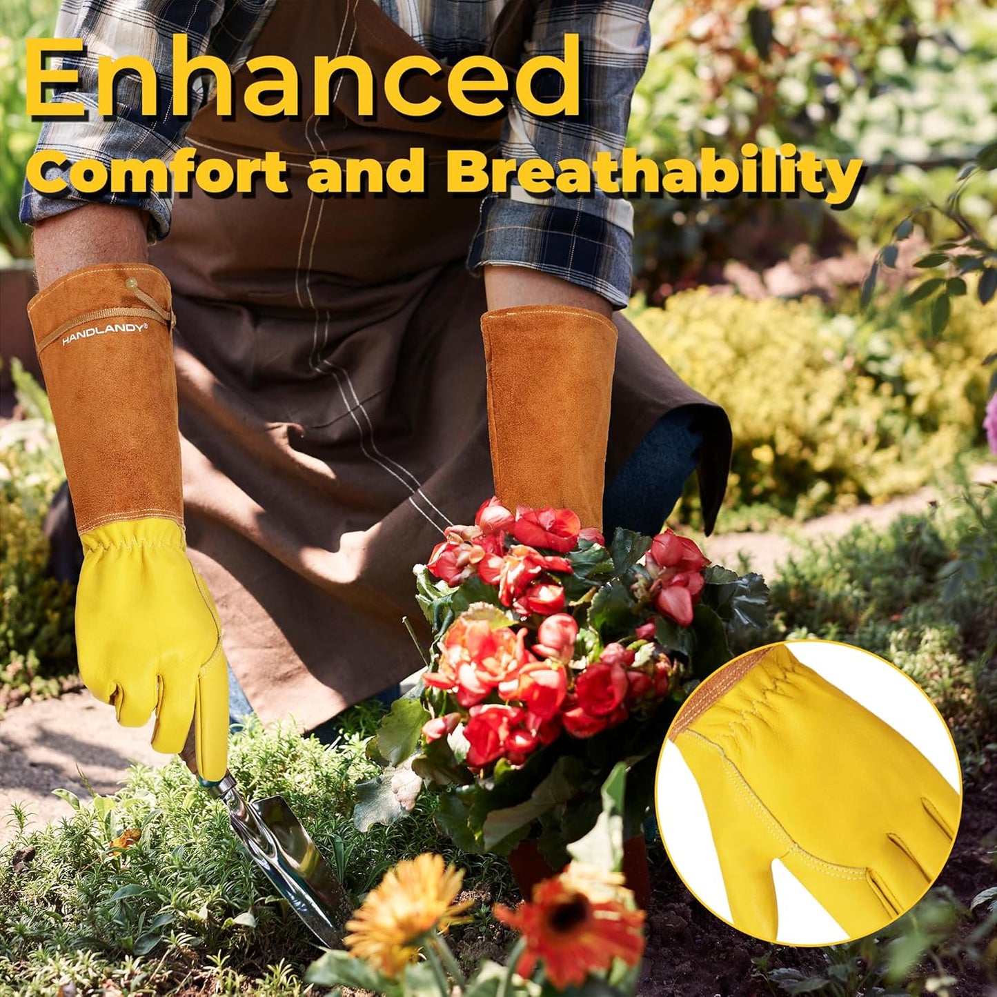 HANDLANDY Rose Pruning Gloves for Men & Women, Long Thorn Proof Gardening Gloves, Breathable Pigskin Leather Gauntlet, Best Garden Gifts & Tools for Gardener