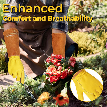 HANDLANDY Rose Pruning Gloves for Men & Women, Long Thorn Proof Gardening Gloves, Breathable Pigskin Leather Gauntlet, Best Garden Gifts & Tools for Gardener