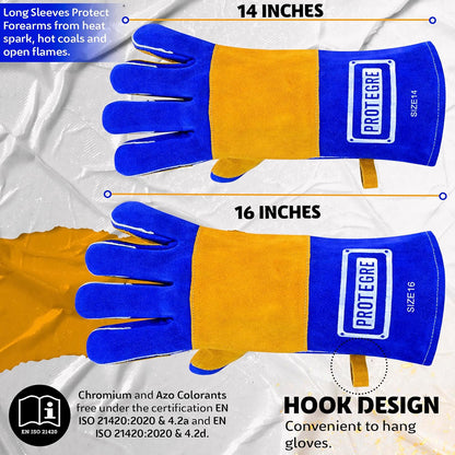 Welding Gloves 14” – 932°F Heat Resistant Leather Gloves with Kevlar – Heavy Duty BBQ & Cooking Gloves for Grill, Oven, Stove, Fireplace, Welding, Forge, MIG, TIG & High Heat Protection