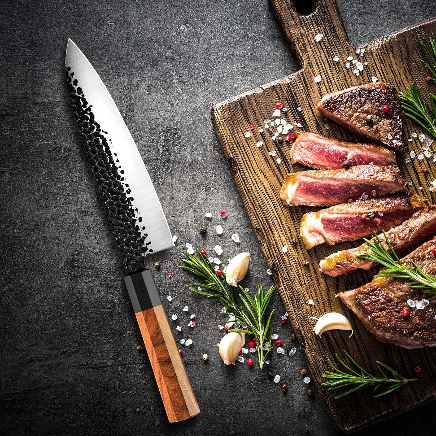 RASSE Japanese Chef Knife Gyuto Chef Knife - 8 Inch Professional Hand Forged Kitchen Knife High Carbon Japanese AUS-8 Stainless Steel Knife with Rosewood Handle & Gift Box