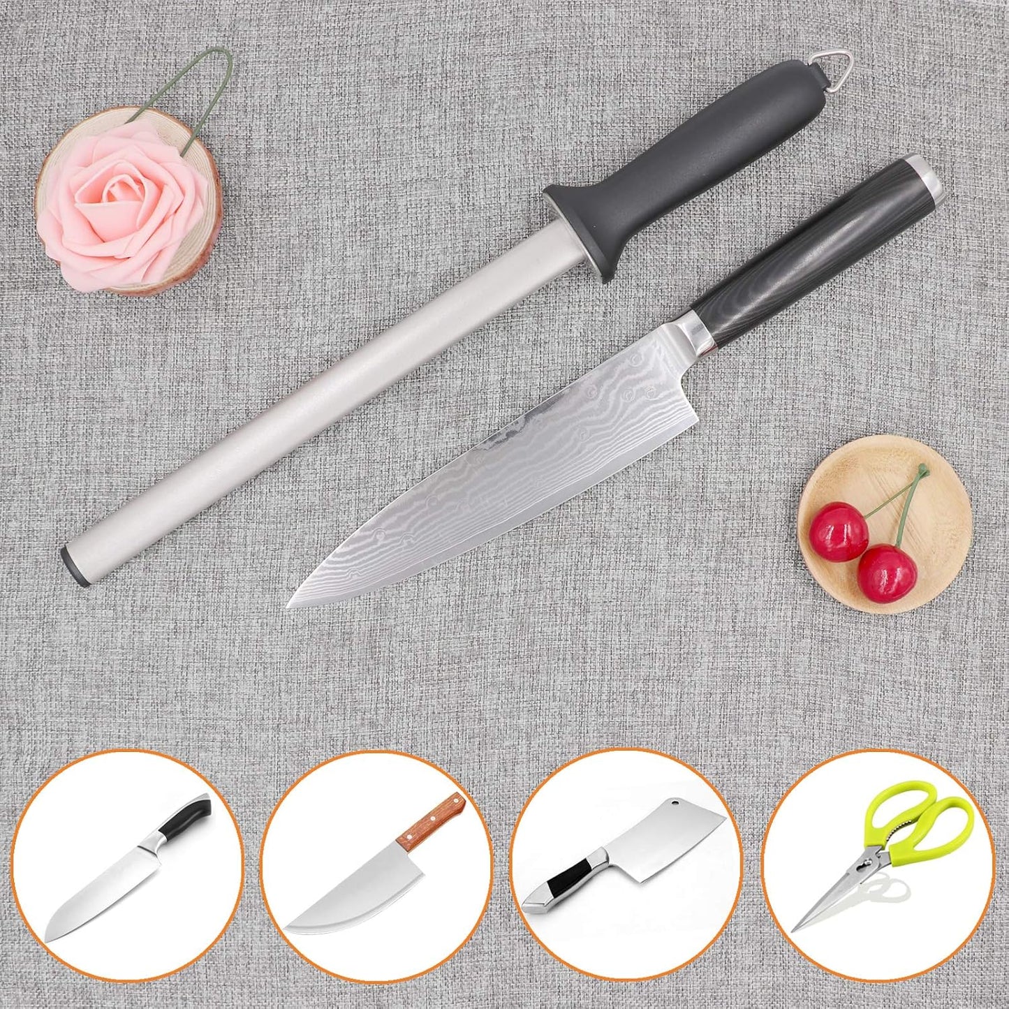 Wiitek 10inch Diamond Houselold Sharpening Rod, Professional Kitchen Knife Sharpener Steel, Premium Knife Blades Honer, Ideal for Kichen, Master Chef, Home Cooking and Hunting, 600# Grit, Oval