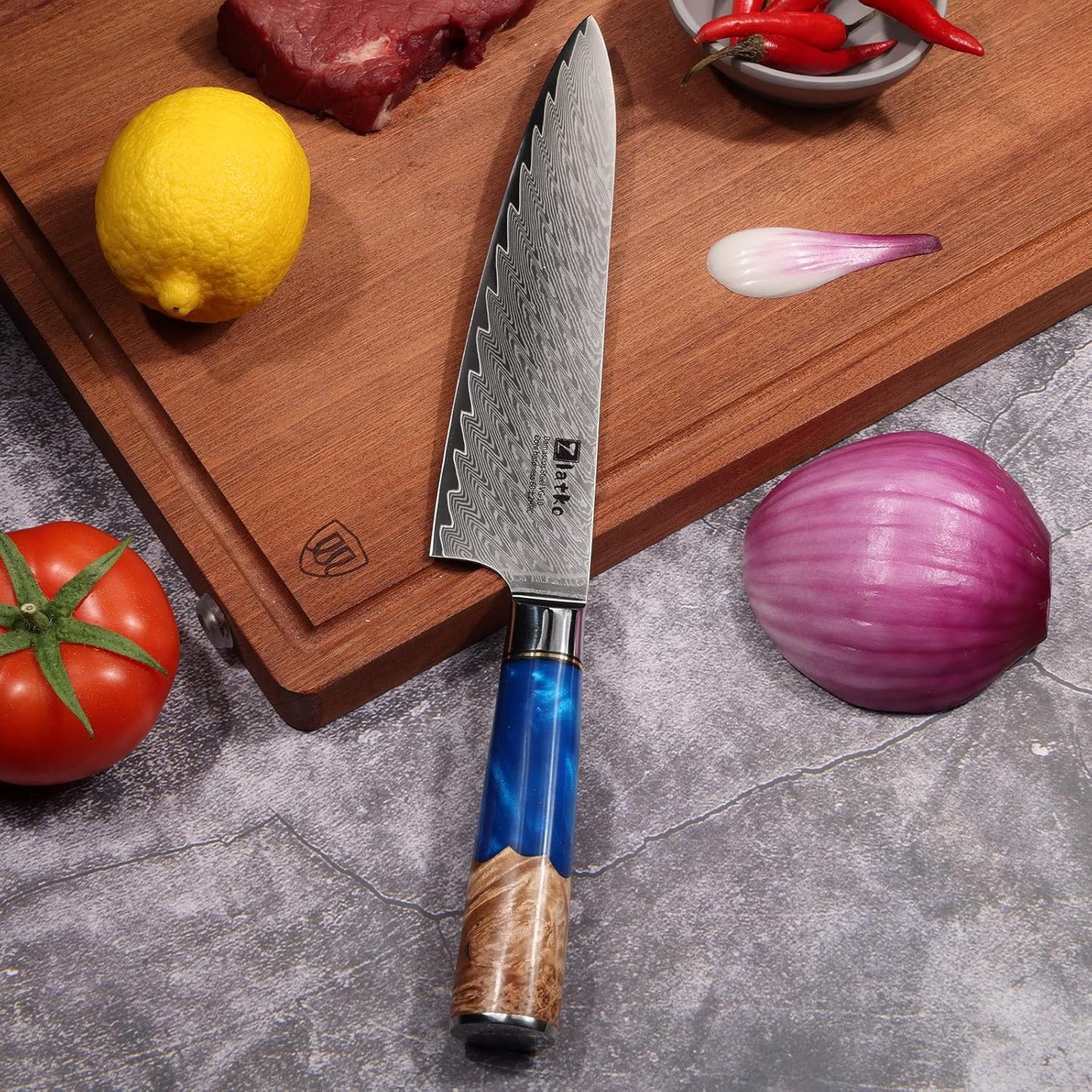 Zlatko Chef Knife, Japanese Chef Knife, 8 Inch Hand Forged Kiritsuke Chef Knife, 440C High Carbon Stainless Steel Ultra Sharp Chef's Knife With Gift Box (Maple & Resin Handle)