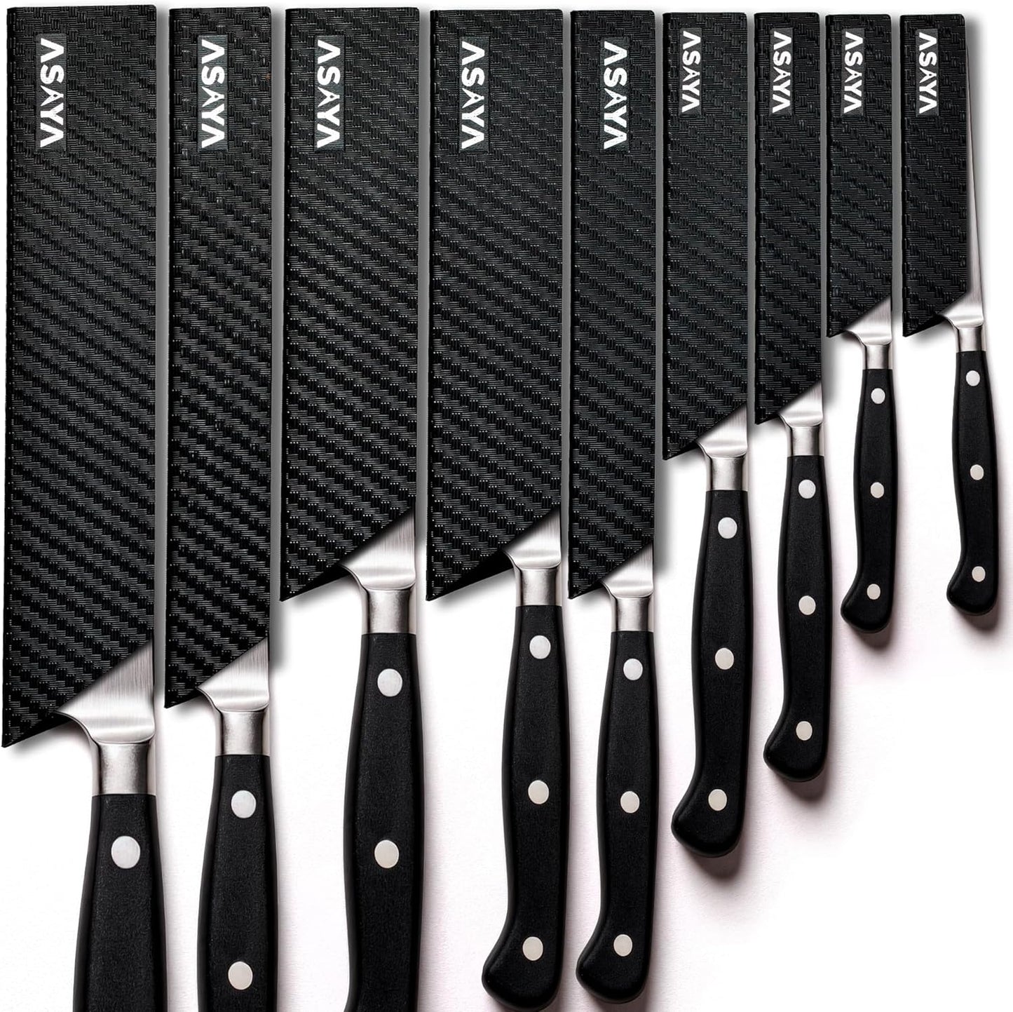 Asaya Professional Chef Knife Edge Guards – 11 Piece Knives Universal Covers - Extra Strength ABS Plastic and Food Safe Kitchen Knife Sheath Covers – Knives Not Included