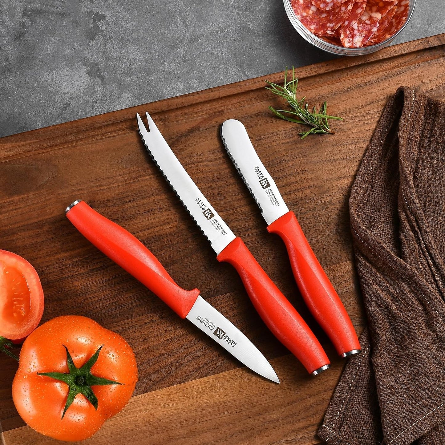 Klaus Meyer Acciaio High Carbon Stainless Steel 3 Piece Tomato Knife Set (Black)