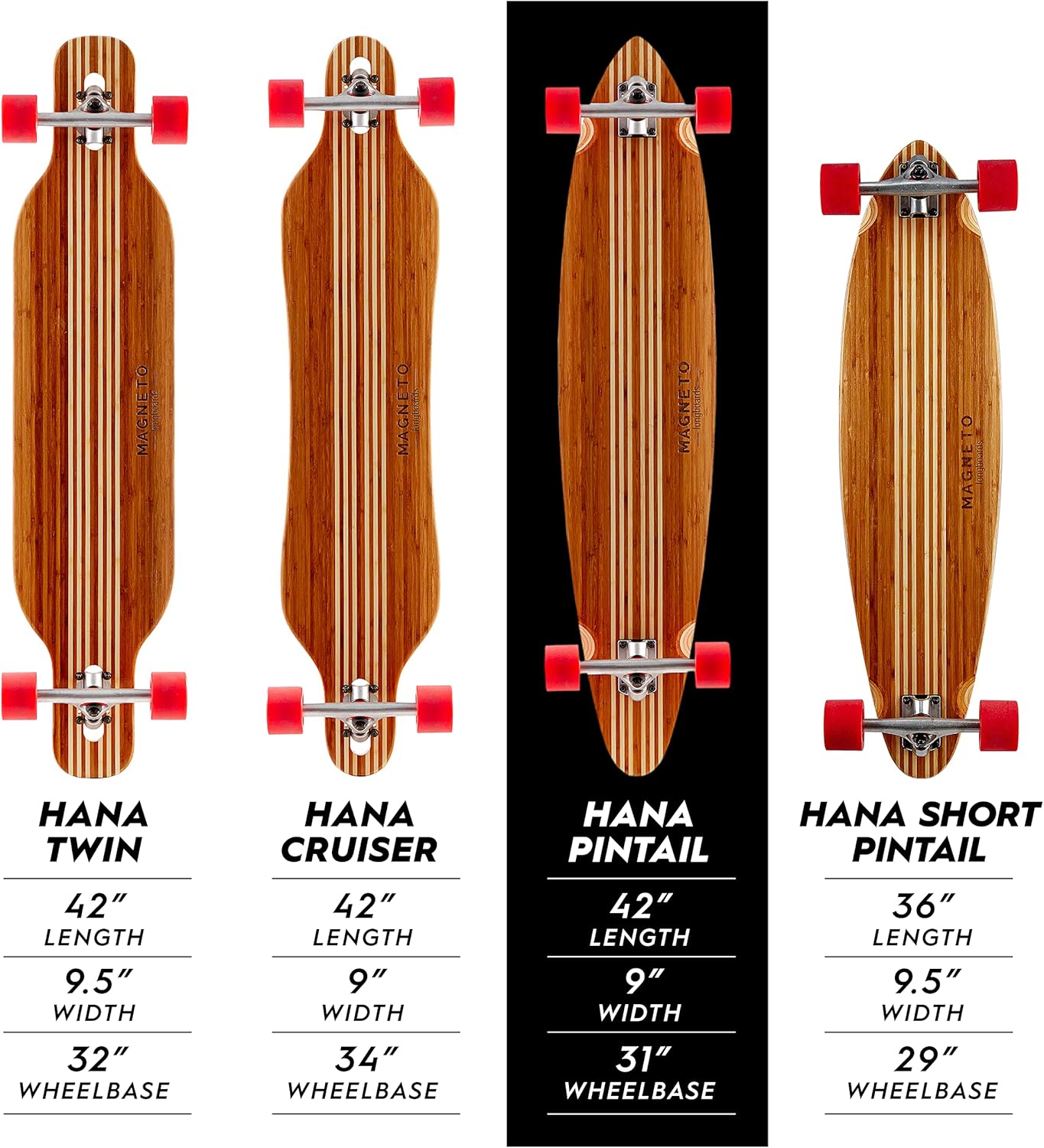 Magneto Longboards Bamboo Longboards for Cruising, Carving, Free-Style, Downhill and Dancing (Bamboo Drop & Fiberglass Through Longboard)