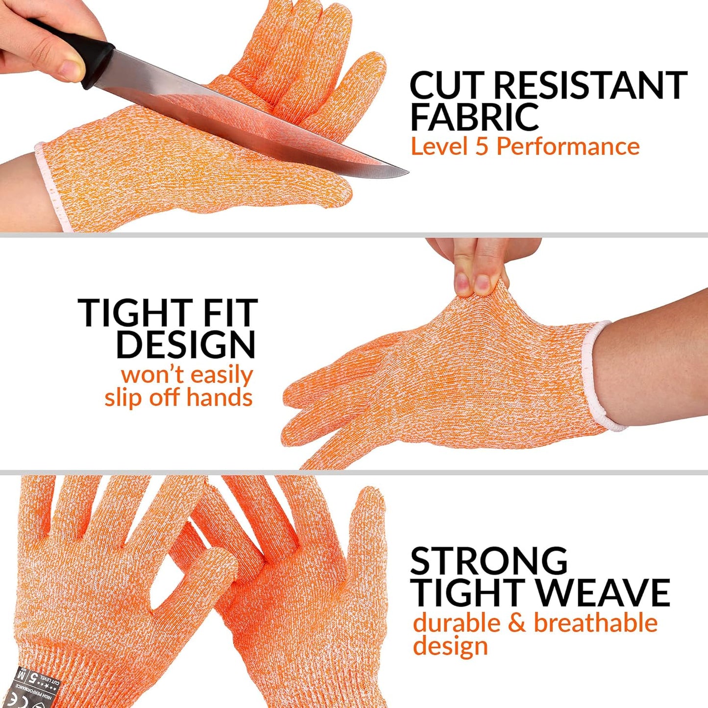 Zulay Cut Resistant Gloves Food Grade Level 5 Protection - Comfortable Safety Cutting Gloves - Cut Resistant Work Gloves