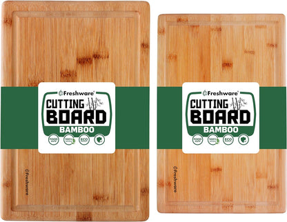 Freshware Bamboo Cutting Board Set of 3, Wooden Cutting Boards for Kitchen, Knife Friendly Food Grade Chopping Board, Lightweight with Hanging Hole for Easy Storage