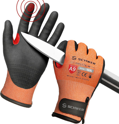 Schwer ProGuard High Level Cut Resistant Work Gloves PR3326 for Extreme Protection，ANSI A9 Cut Gloves with Reinforced Thumb, Non Slip, Breathable, Durable, Touch-screen, Black 1 Pair（XL）