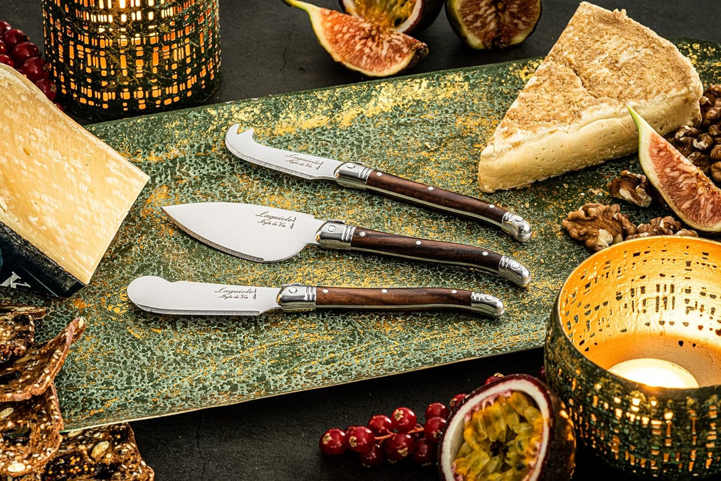 Laguiole Style de Vie Cheese Knife Set - Premium Line Cheese Knives Set with Charcuterie Board - Dishwasher Safe - Premium Tableware