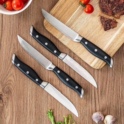 4.5 Inch Steak Knife Set of 4, Knives Set for Kitchen, Paring Knife, Stainless Steel Serrated Knife, Lacquered Wood, Black
