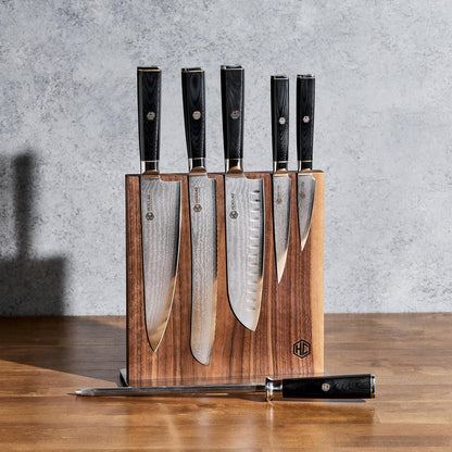 HexClad 13 Inch Magnetic Walnut Knife Block Holder with Strong Enhanced Magnets for Multipurpose Storage in the Home and Kitchen