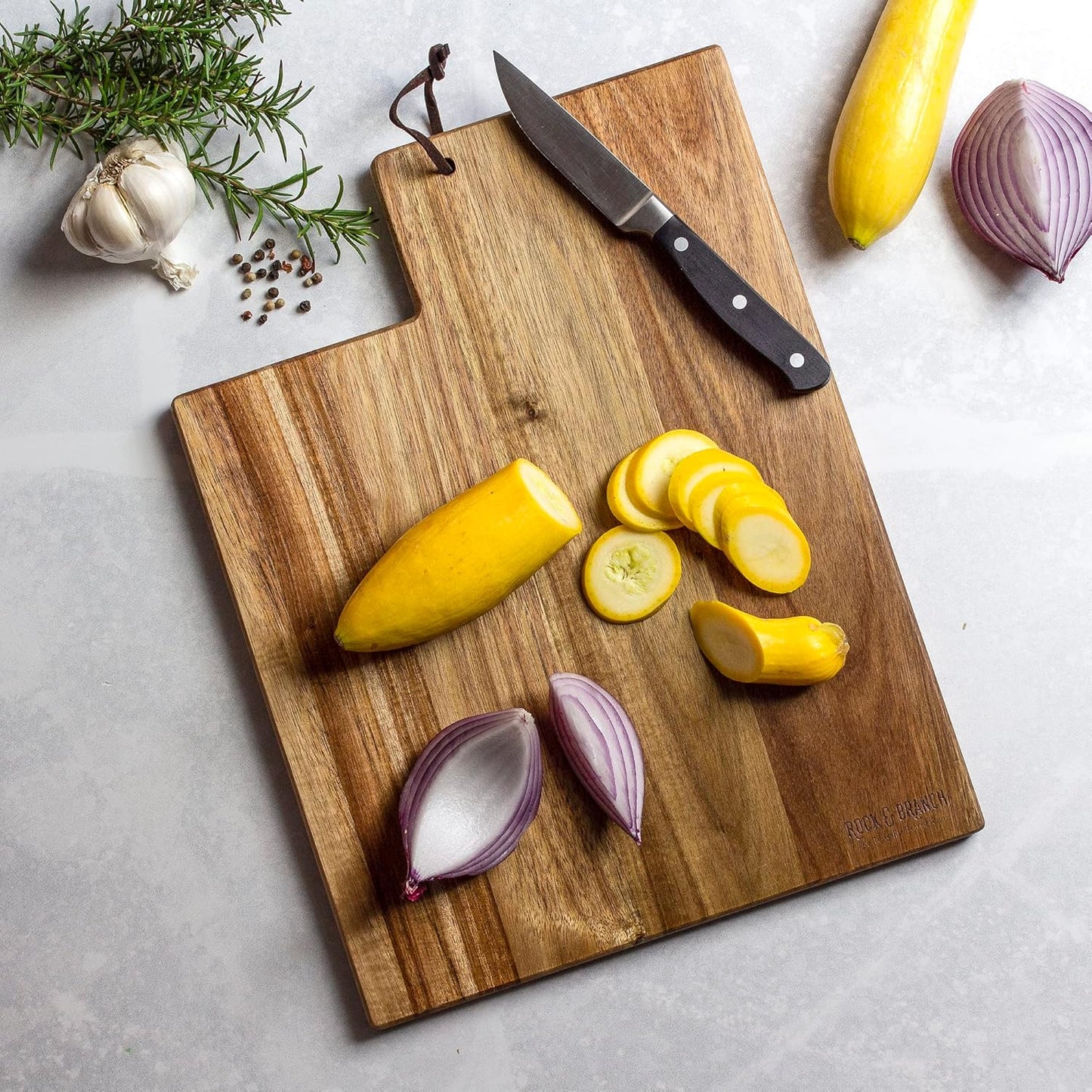 Totally Bamboo Rock & Branch Origins Series New York State Shaped Cutting Board and Charcuterie Serving Tray, Includes Hang Tie for Wall Display