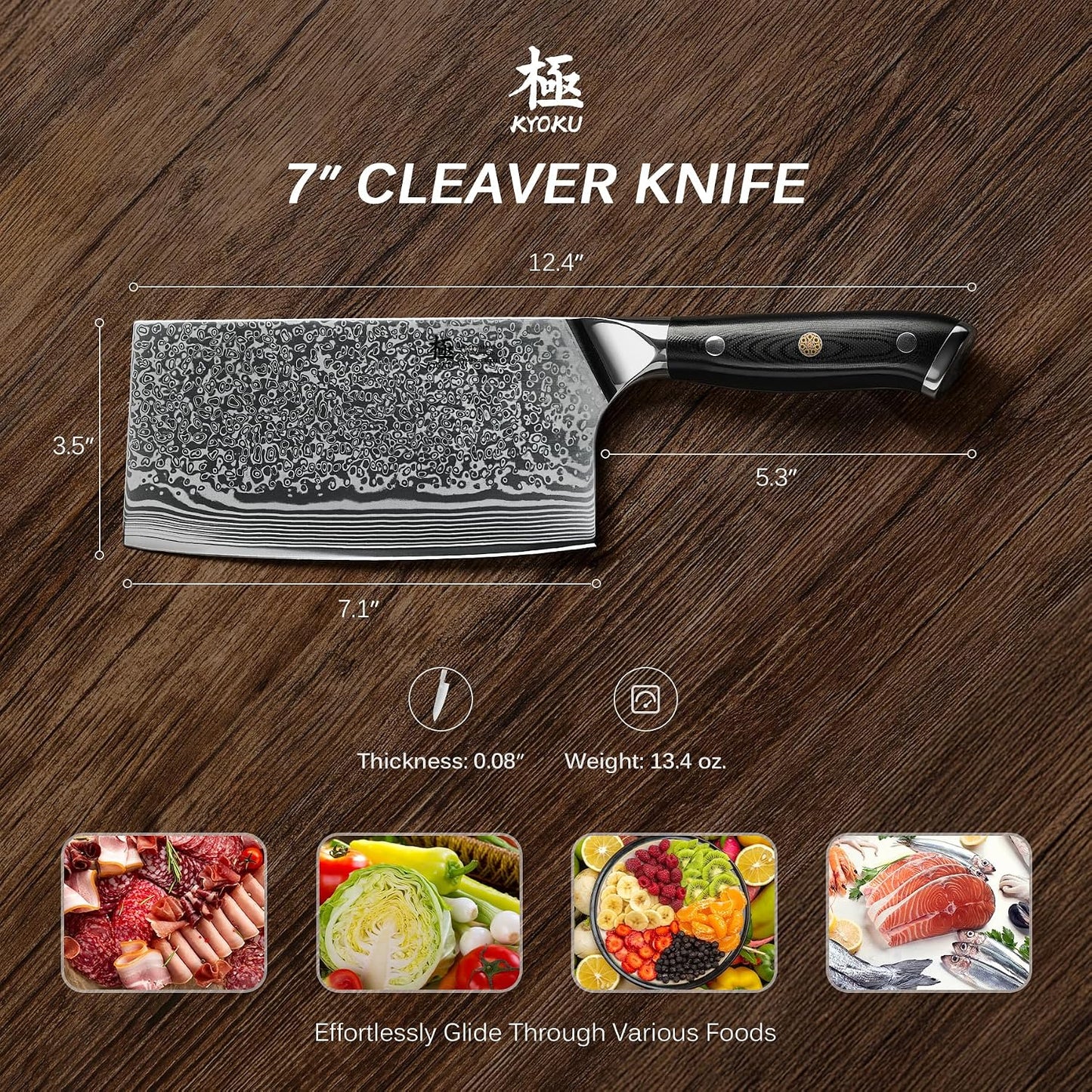 KYOKU Chef Knife - 8"- Shogun Series Japanese Style VG10 Steel Core Hammered Damascus Blade Kitchen Knife - with Sheath & Case