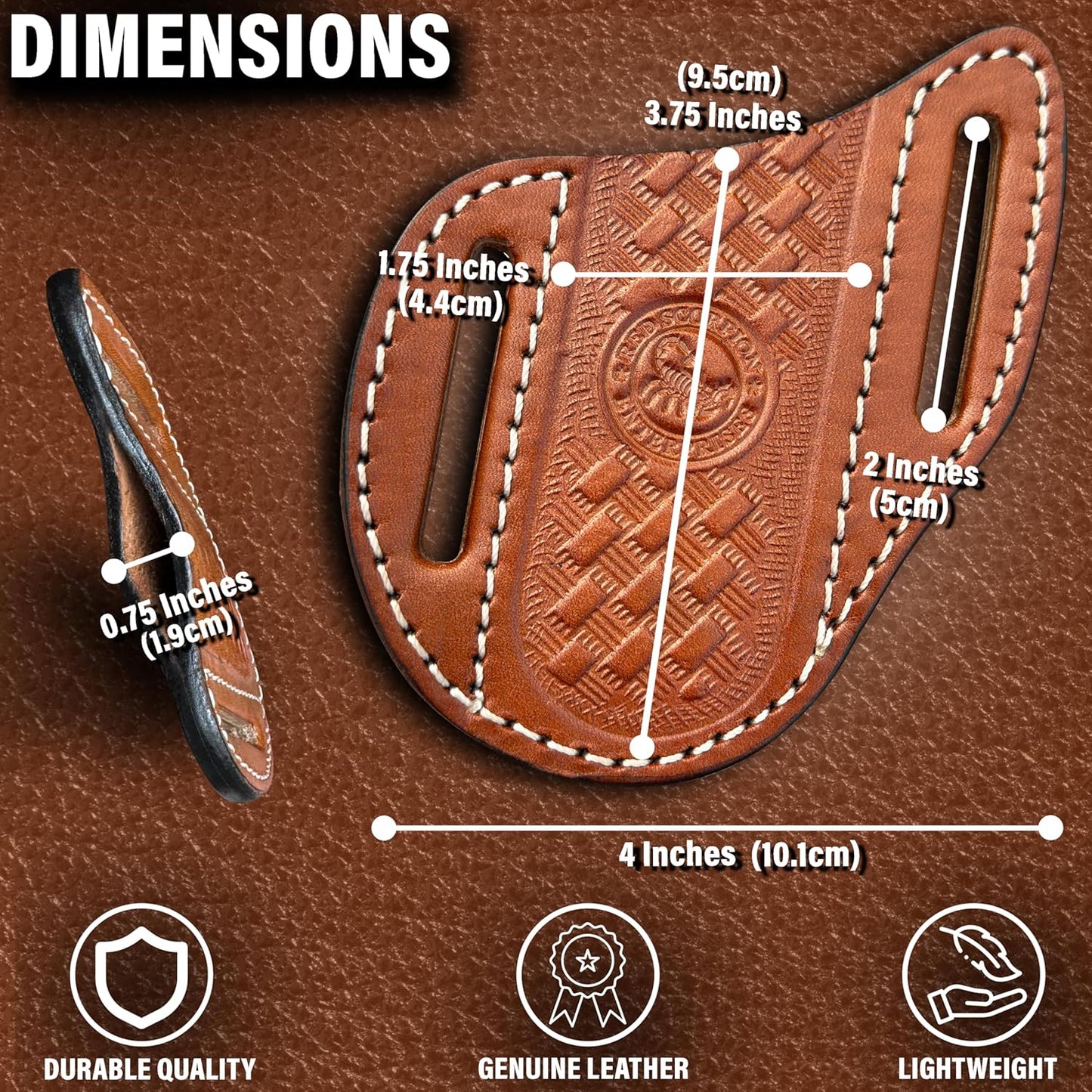 Red Scorpion Handmade Leather Knife Sheath for Belt - EDC Belt Holster for Folding Knife, Leather Sheath for Pocket Knife, Compact EDC Tools Carrier for Outdoor Activities