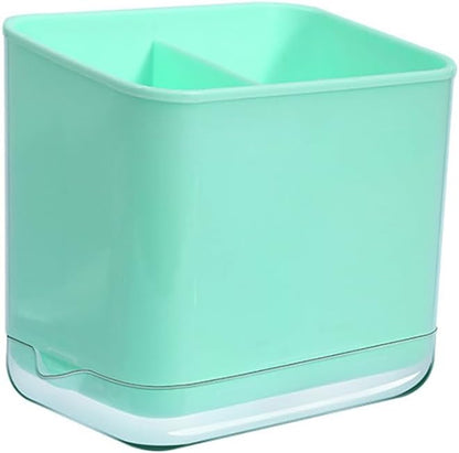 Cutlery Drainer, Utensil Holder Silverware Organizer(Green) | Division Drying Rack, Detachable Draining Base, Sink Caddy Sponge Brush, Thicker Material Large Capacity