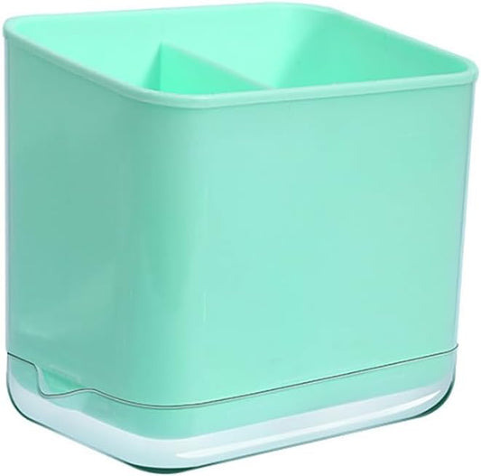 Cutlery Drainer, Utensil Holder Silverware Organizer(Green) | Division Drying Rack, Detachable Draining Base, Sink Caddy Sponge Brush, Thicker Material Large Capacity