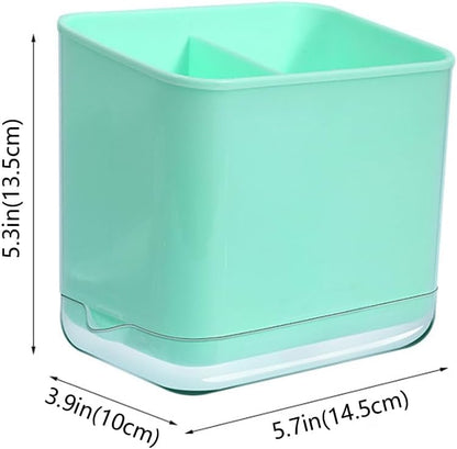 Cutlery Drainer, Utensil Holder Silverware Organizer(Green) | Division Drying Rack, Detachable Draining Base, Sink Caddy Sponge Brush, Thicker Material Large Capacity