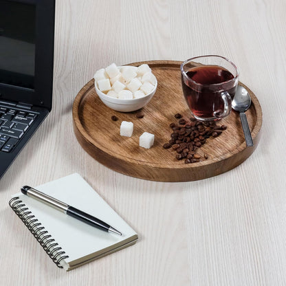 Mango Carving Wood Round Platters for Ottoman or Side Table, Charcuterie Board or Cheese Platter for Living Room (13" x 13" x 2" - White Wash)