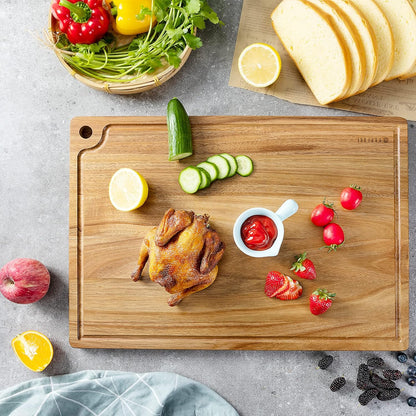 Extra Large Acacia Wood Cutting Board 20 x 14 Inch - Caperci Better Kitchen Chopping Board with Juice Groove & Handle Hole for Meat (Butcher Block) Vegetables and Cheese
