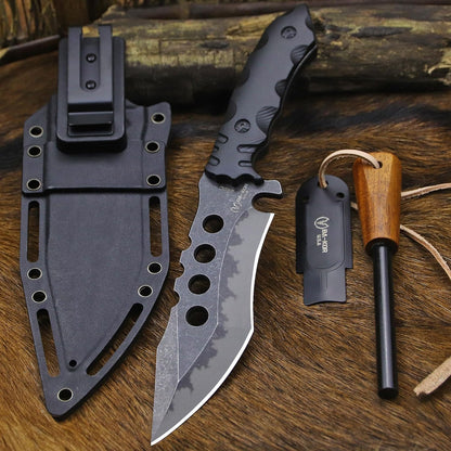 BA-KOR USA 6mm thick 440C steel (10.8in) (full Tang) fixed knife + sheath & (5.9in) cerium igniter, suitable for outdoor camping, survival, adventure, fishing, EDC, hunting knife