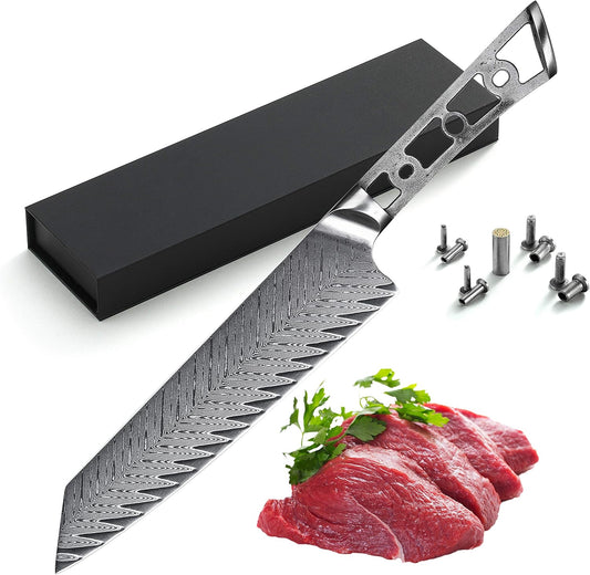 KATSURA Woodworking Project Kit – Kiritsuke Chef Knife Blank – 8 Inch with 50mm wide blade – Thunder-X Series – Japanese Premium 67 Layers Damascus AUS 10 Steel – NO LOGO