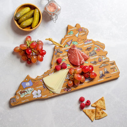 Totally Bamboo Tennessee State Shaped Cutting Board and Charcuterie Serving Platter with Artwork by Fish Kiss, Includes Hang Tie for Wall Display - Colors B