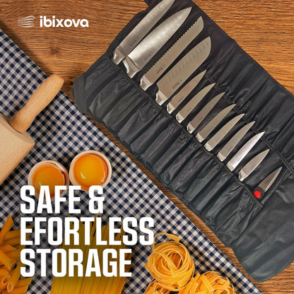 Knife Set, High Carbon Stainless Steel 15-Pieces Kitchen knife Set- knife sets for kitchen with Block and Built in Sharpener-Premium quality oxford Knife Roll bag to store kitchen knives