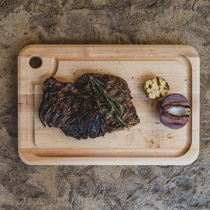 John Boos Prestige Series Rectangular Wooden Maple Cutting Board 18”x12” – 1.25” Thick, 8-lb Reversible Butcher Block with Juice Groove, Edge-Grain & Finger Grip Hole – Made in the USA