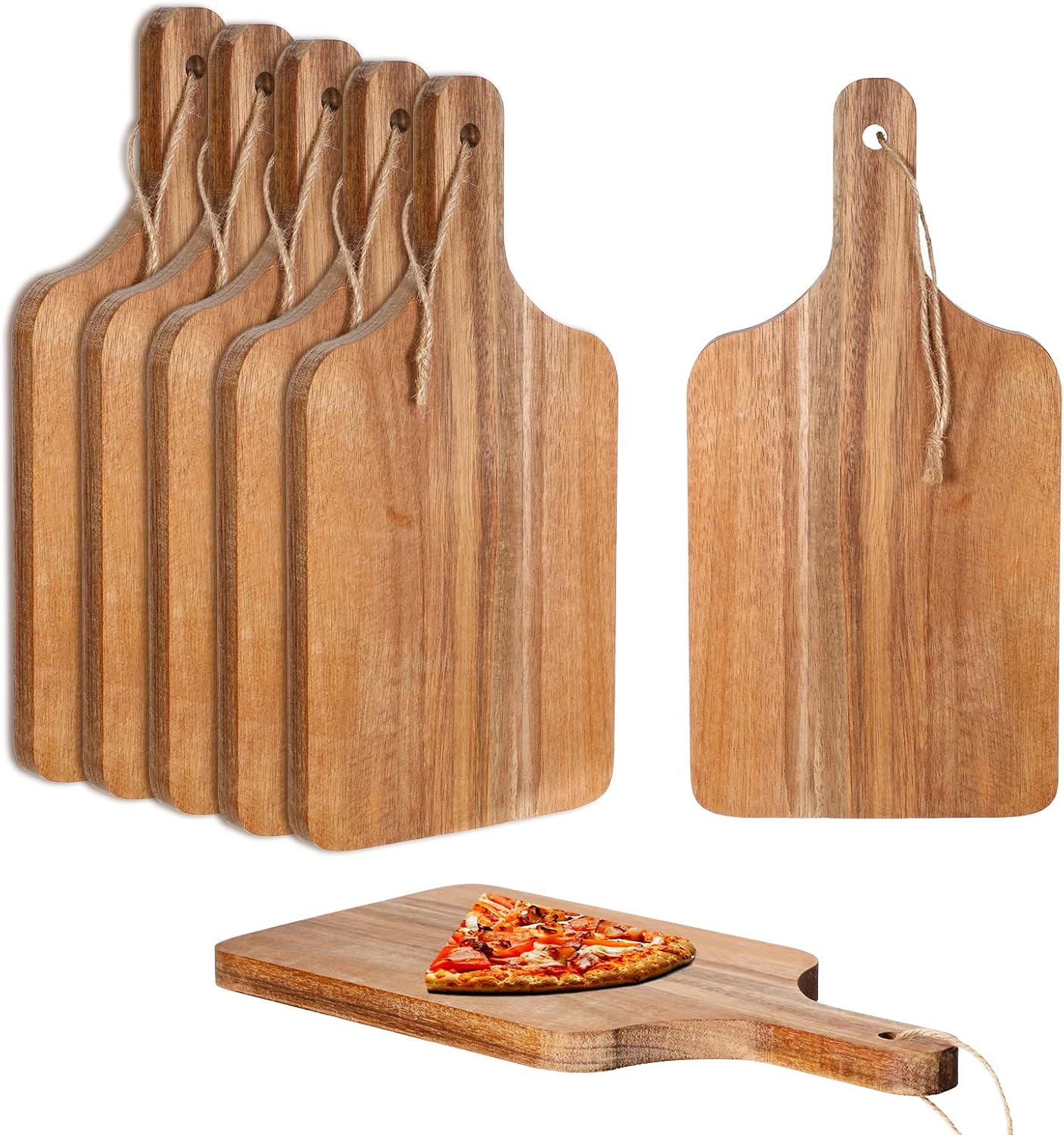 6 Pack Acacia Wood Cutting Board with Handle, Cheese Boards Charcuterie Boards, 12” x 6” Wooden Cutting Boards for Kitchen, Hanging Cutting Board Decor, Bread Boards for Food, Cheese, and Meat