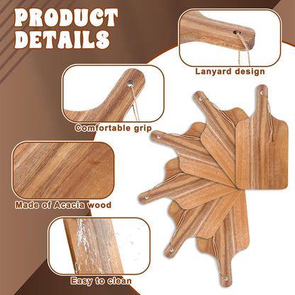 6 Pack Acacia Wood Cutting Board with Handle, Cheese Boards Charcuterie Boards, 12” x 6” Wooden Cutting Boards for Kitchen, Hanging Cutting Board Decor, Bread Boards for Food, Cheese, and Meat