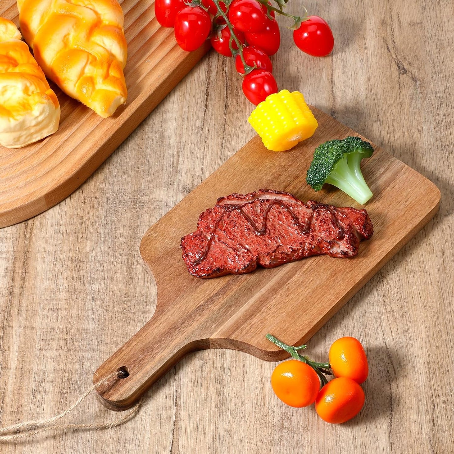6 Pack Acacia Wood Cutting Board with Handle, Cheese Boards Charcuterie Boards, 12” x 6” Wooden Cutting Boards for Kitchen, Hanging Cutting Board Decor, Bread Boards for Food, Cheese, and Meat