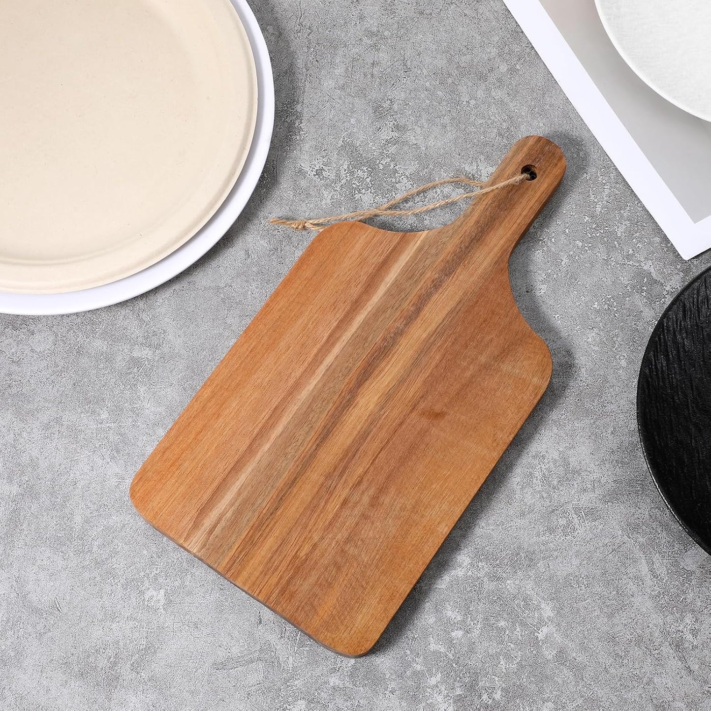 6 Pack Acacia Wood Cutting Board with Handle, Cheese Boards Charcuterie Boards, 12” x 6” Wooden Cutting Boards for Kitchen, Hanging Cutting Board Decor, Bread Boards for Food, Cheese, and Meat