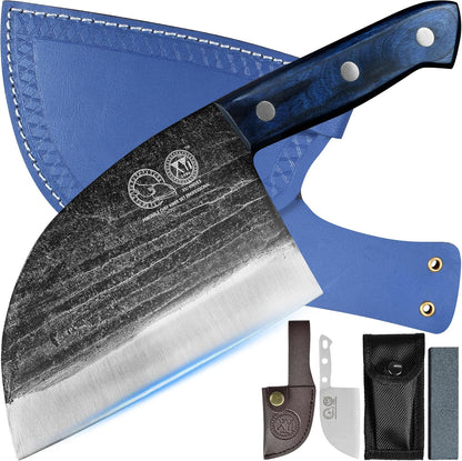XYJ Authentic Since 1986,Outstanding Ancient Forging,6.7 Inch Full Tang,Serbian Chefs knife,Chef Meat Cleaver,Kitchen Knives,Set with Leather Sheath,Take Carrying,Butcher